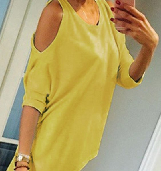 Yellow Round Neck Cold Shoulder Tee 2