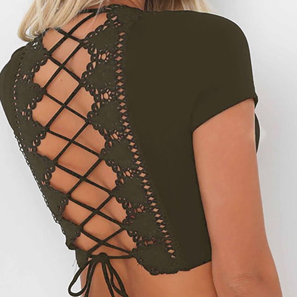 V-neck Criss-cross Back Crop Top in Army Green 2