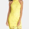 Yellow Halter Lace Mini Dress with Zip Design 3