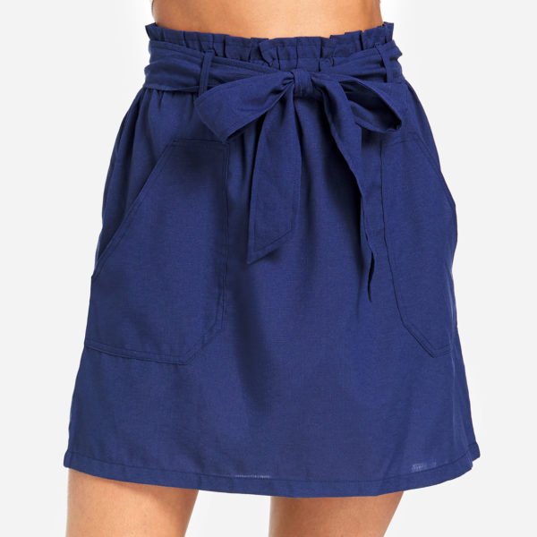 Navy Self-tie Design Side Pockets Skirt 2