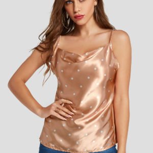 Nude Spaghetti Strap Polka Dot Tank Top