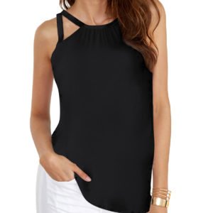 Black Button Keyhole Design Cut Out V-neck Cami