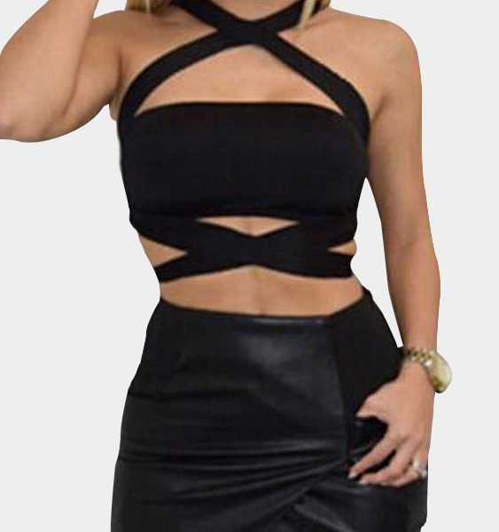 Black Sexy Crop Top with Cutout Details 2