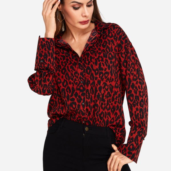 Leopard Print Collared Shirt in Red 2