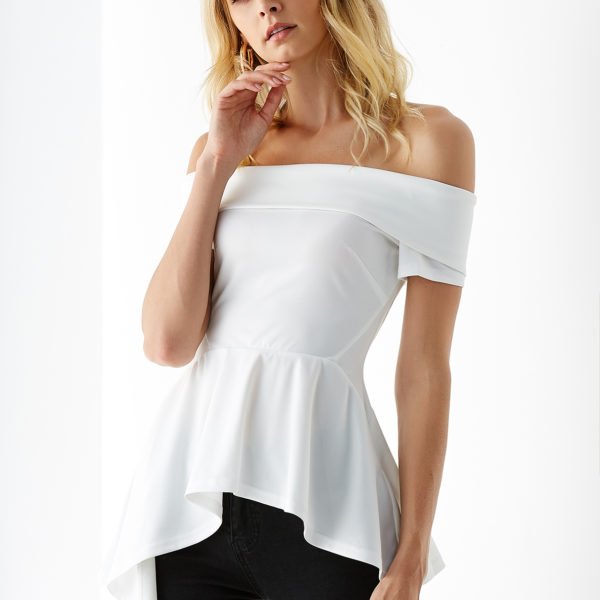 YOINS White Off The Shoulder Overlay Ruched Blouse 2