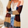 Multi Color Stripe Open Front Pockets Knit Cardigan 3