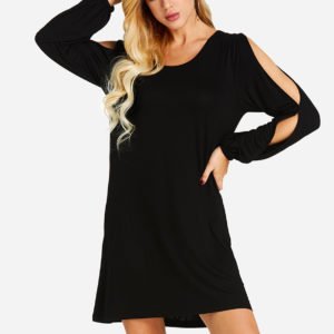 Black Cut Out Cold Shoulder Long Sleeves Mini Dress