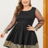 Plus Size Black Sequins Embellished Mesh Patchwork Dress 3