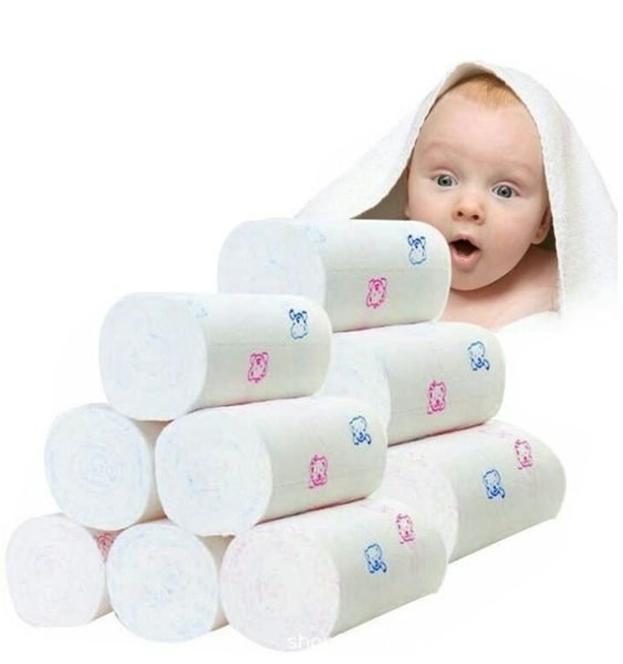 12 Rolls 4-ply Sanitary Roll Paper Bear Print Coreless Pure Wood Pulp Toilet Paper 2
