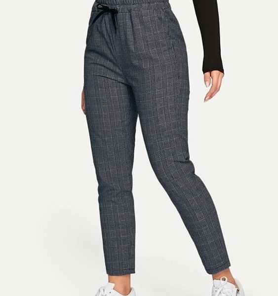 Grey Check Drawstring Design Pants 2