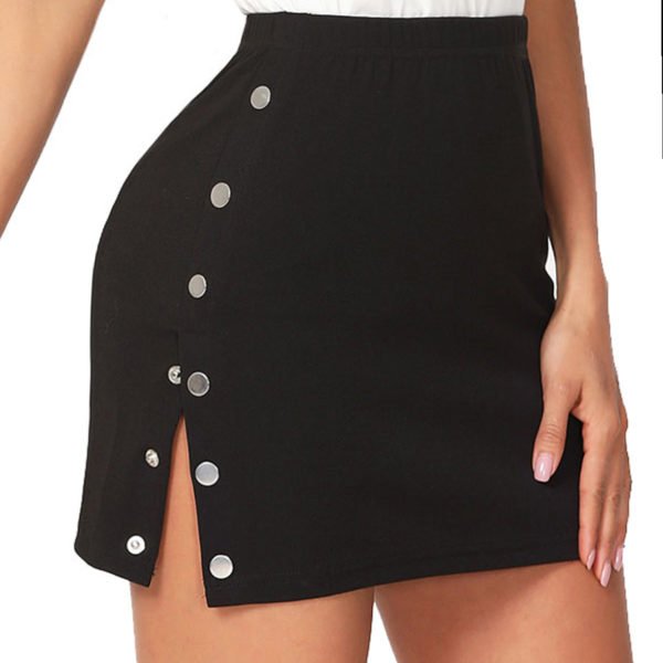 YOINS Black Button Design Stretch Waistband Skirt 2