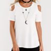 White Cut Out Shoulder Short Sleeves T-shirt 3