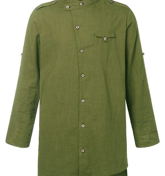 Men Arabian Islamic Muslim Medium Length Button Stand Collar Shirt 2