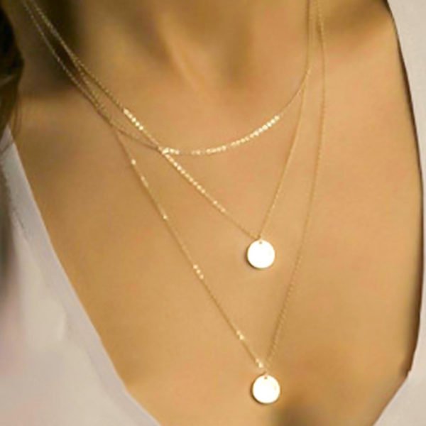 Gold Color Round Pendant Multi-layer Necklace 2