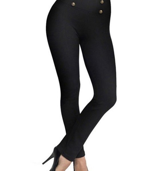 Black Button Front High-Waisted Leggings 2