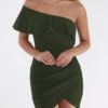 One Shoulder Asymmetrical Bodycon Mini Dress in Army Green 3