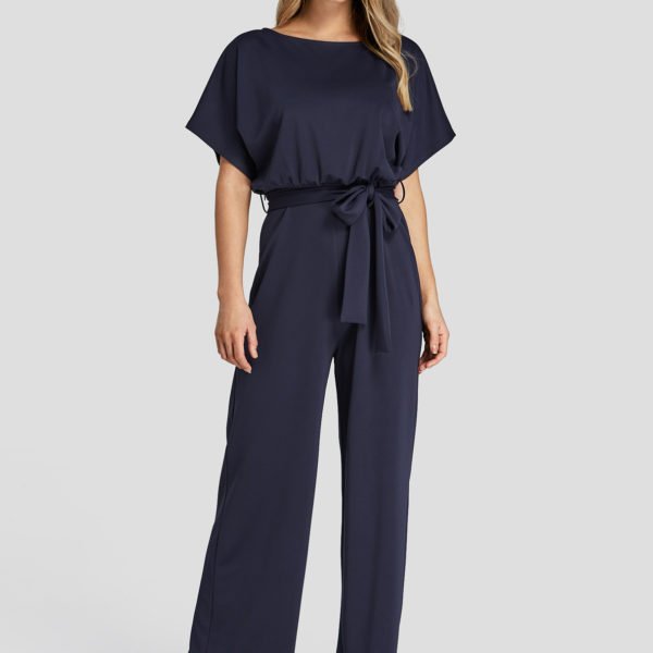 Navy High-Waisted Wide Leg Jumpsuit with Belt 2