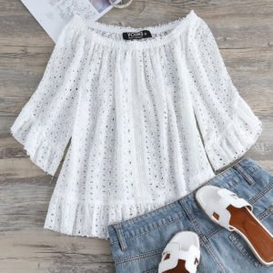 YOINS White Hollow Design Off The Shoulder Blouse