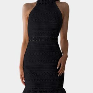 Black Lace Cut Out Design High Neck Sleeveless Dress