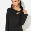 Black Cut Out One Shoulder Long Sleeves T-shirt 3