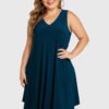 YOINS Plus Size Lake Blue V-neck Sleeveless Dress 3