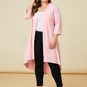 YOINS Plus Size Pink High-Low Hem Open Front Cardigan