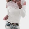 Bodycon White Cold Shoulder Lace Insert Long Sleeves T-shirt 3