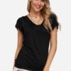 Black Pleated Design V-neck Ruffle Sleeves T-shirt 3