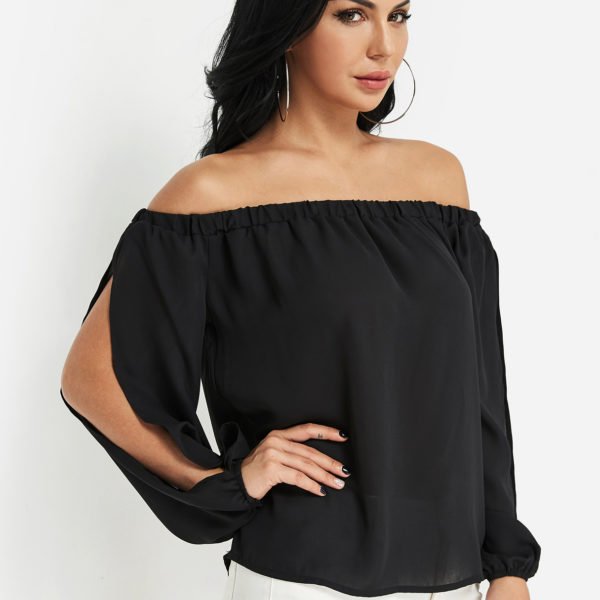 Black Off The Shoulder Cut Out Sleeves Blouse 2