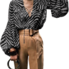 Celmia Zebra Lace-up Design V-neck Long Sleeves Blouse 3