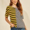 YOINS Multicolor Round Neck Short Sleeves Color Matching Tee 3
