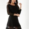 YOINS Black Round Neck 3/4 Length Sleeves Lace Design Dress 3