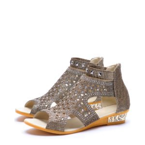 Coffee Peep Toe Jewelled Detail Sandals