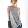 Grey Color Block Round Neck Long Sleeves Tee 3