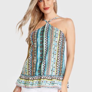 Green Adjustable Shoulder Straps Geometrical Cami