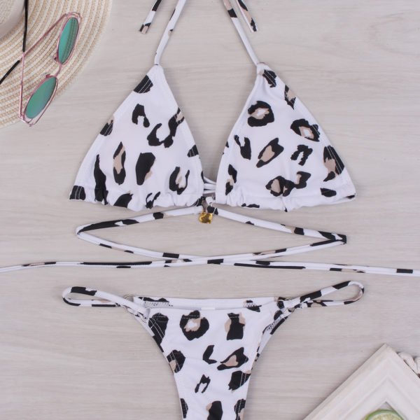 White Leopard Pattern Halter Bikini Set 2