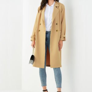 YOINS Khaki Pocket Design Notch Collar Long Sleeves Coat