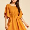 YOINS Orange Round Neck Bell Sleeves Dress 3