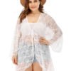 Plus Size White Lace Deep V Neck Long Sleeves Cover-Up 3