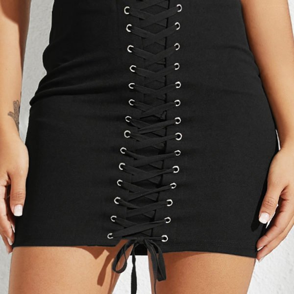 YOINS Black Criss-cross Lace-up Design High-Waisted Skirt 2