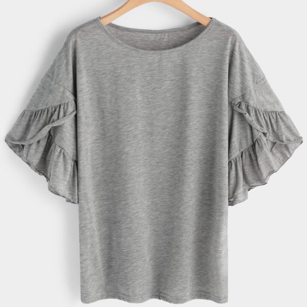 Grey Round Neck Short Sleeves T-shirts 2
