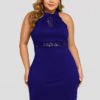 Plus Size Blue Lace Insert Halter Sleeveless Dress 3