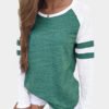 Green Stripe Colorblock Round Neck Raglan Sleeves T-shirt 3