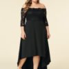 Plus Size Black Lace Off The Shoulder High Low Hem Dress 3