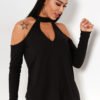 Black Cold Shoulder Long Sleeves Backless Design T-shirt 3