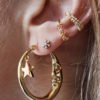 Gold Color C-type Flower Moon Stars Combination Earrings 3