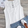White Crochet Lace Embellished Round Neck Tank Top 3