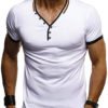 Men Casual Plain Button Stitching V-neck T-Shirts 3