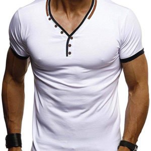 Men Casual Plain Button Stitching V-neck T-Shirts