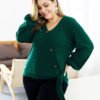Plus Size Green V-neck Knotted Long Sleeves Jumper 3
